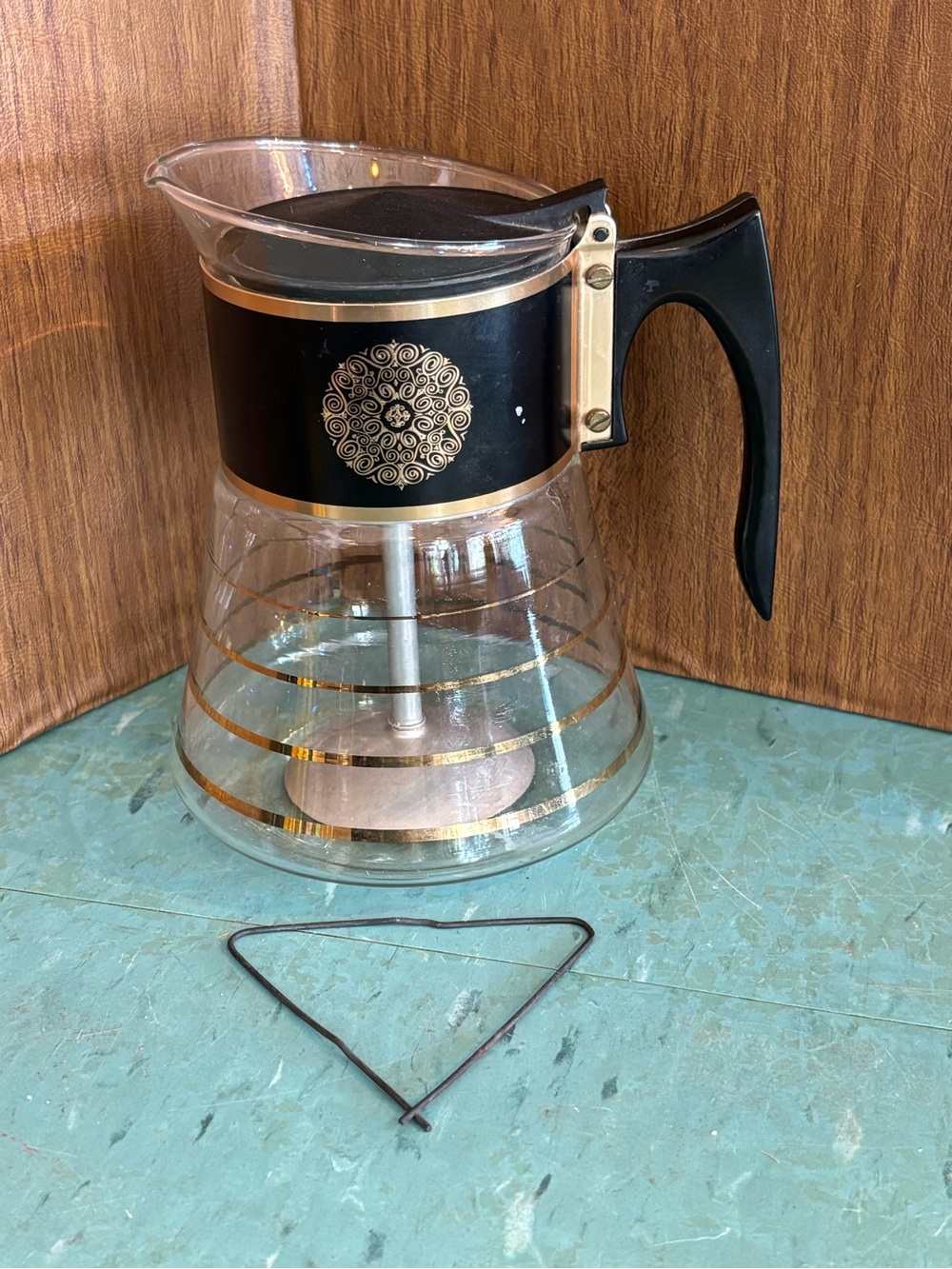Black and Gold David Douglas stovetop coffee percolator Vintage Glass Carafe
